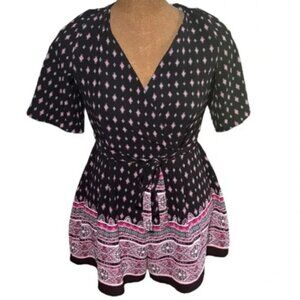 Three Pink Hearts Juniors Black Floral Romper